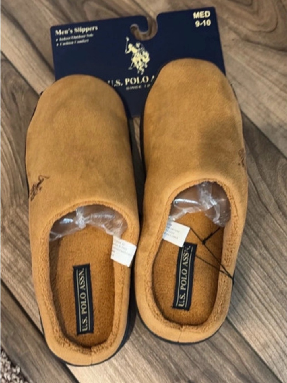 U.S. Polo Assn. Men's Tan Suede-Look Slip-On Slippers